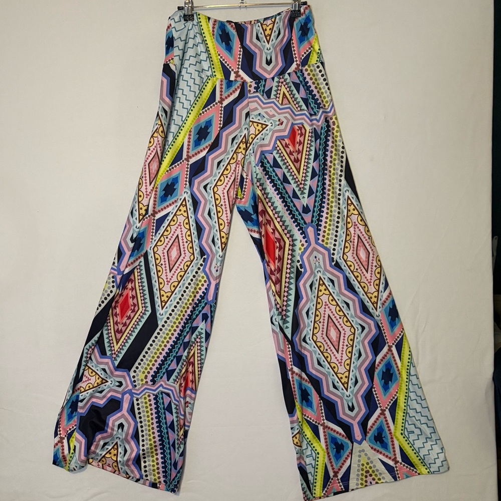 Arolina Multicolor Patterned Wide Leg stretchy, comfy, knit pants, Medium